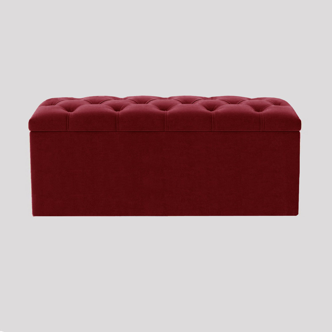 Luna Wide Chesterfield Velvet Rectangle Solid Color Standard Ottoman Box with Storage, Upholstered Deep Storage End of Bed Bench