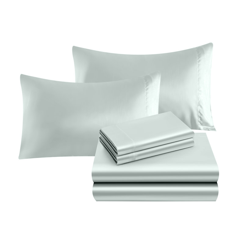 Elegant Comfort Luxurious 4-Piece Silky Satin Sheet Set, Skin And Hair Friendly, Wrinkle, Fade, Stain Resistant With Deep Pockets Fitted Sheet, Cooling Soft Satin Sheet Set