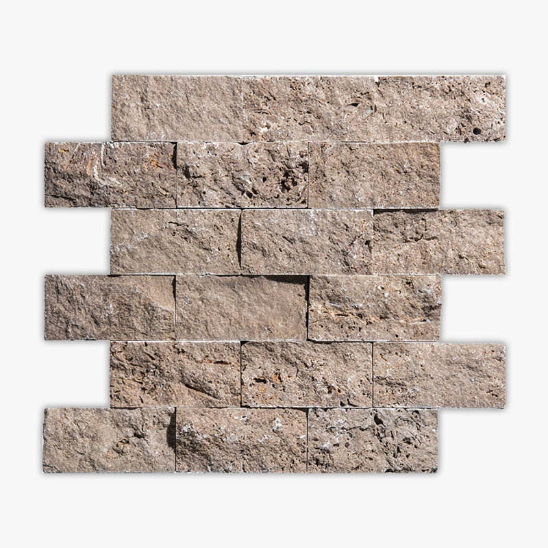 Noce Splitface 2x4 Brick Travertine Mosaic, Brown