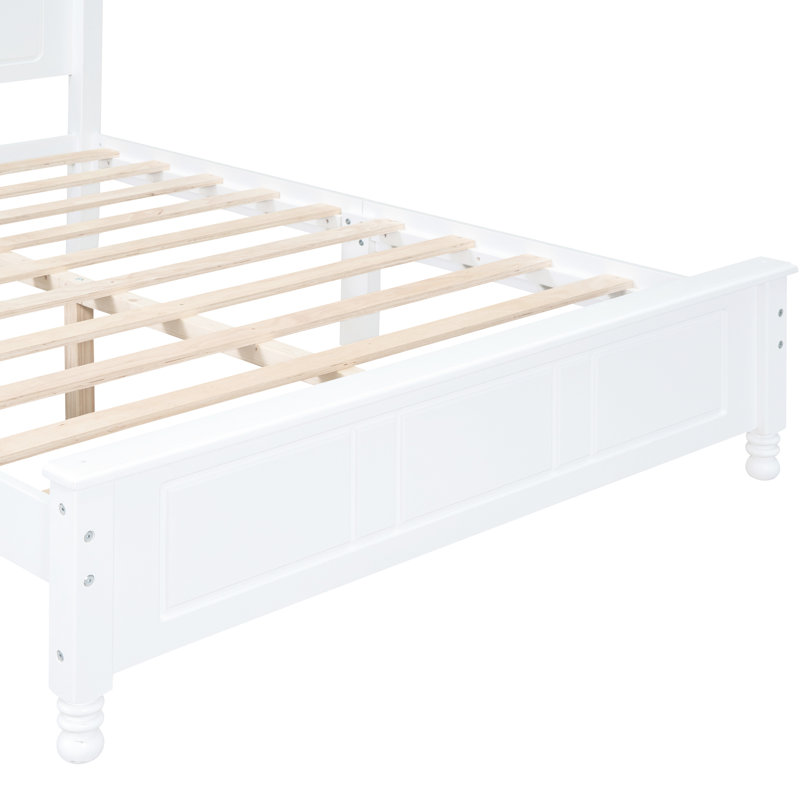Structure de lit pleine grandeur de conception rétro, bois blanc, solide et solide, support de lattes, pas de sommier, informations d'assemblage rapide