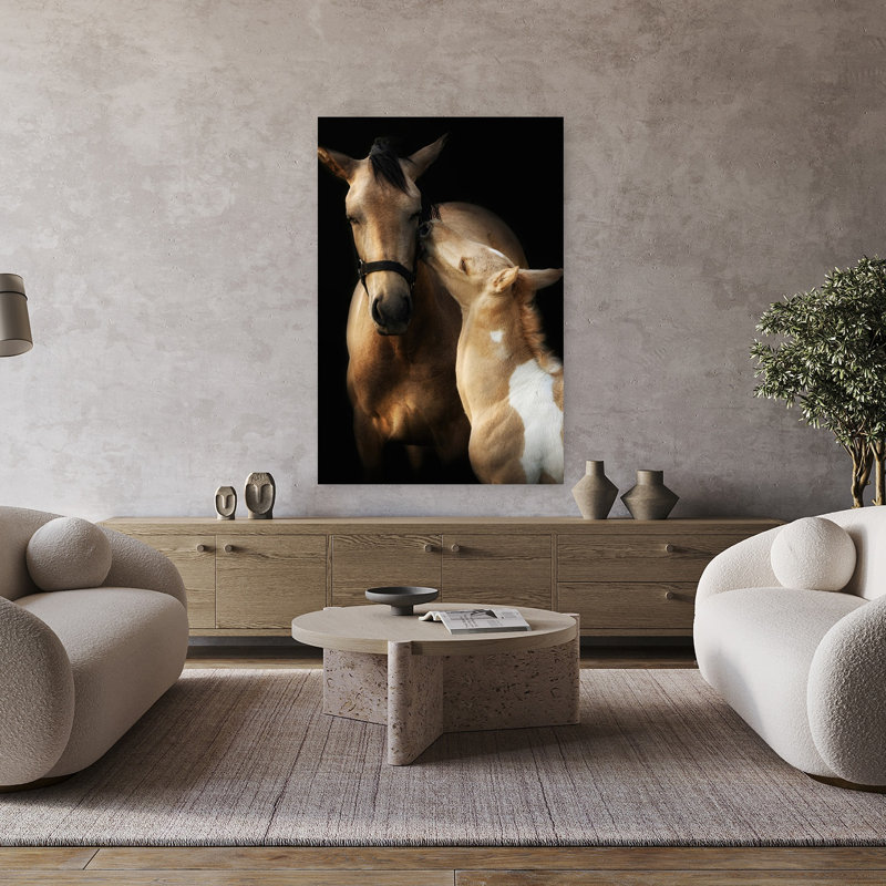 Art contemporain cheval et poulain, H 48 po x l 32 po