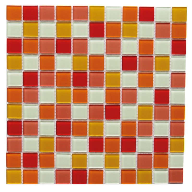 Pizzoli 1'' W x 1'' L Backsplash Glass Tile Mosaic Sheet, Orange