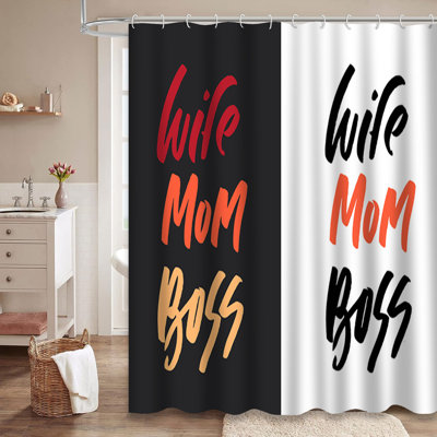 Wife Mom Lettering Artistic Best Brush Shower Curtain with 12 Hooks