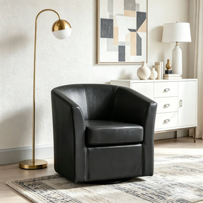 Faux Leather Swivel Barrel Chair