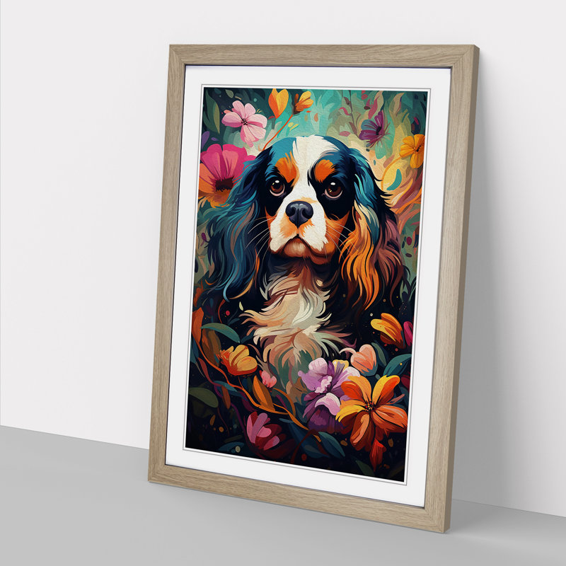 Cavalier King Charles Spaniel Orphism No.2 - Single Picture Frame Print on Wood, 34cm H x 25cm W x 2cm D, Oak Framed