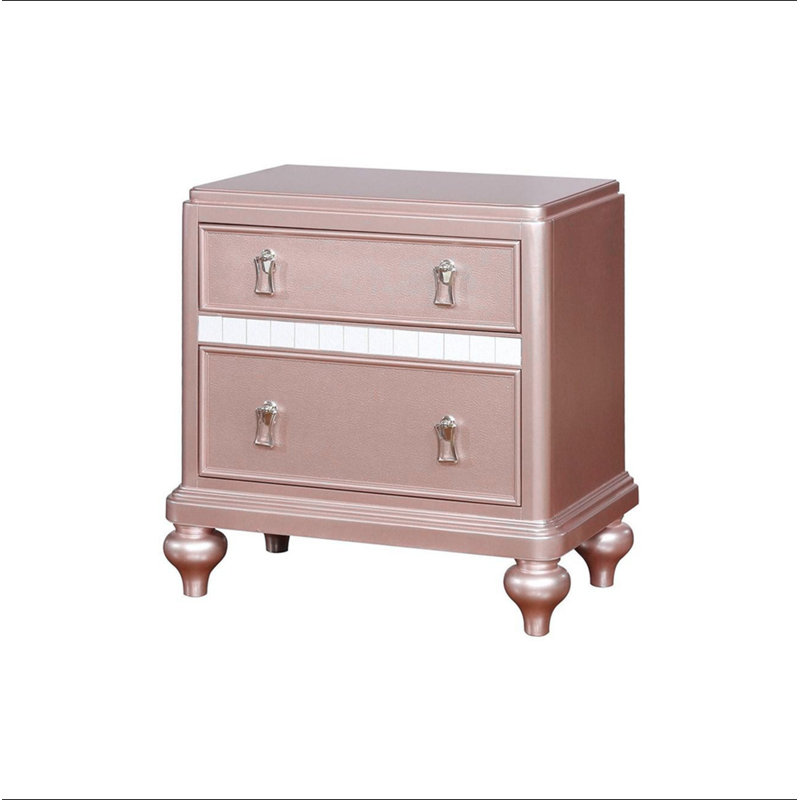 Table de chevet 2 tiroirs en bois avec bordure miroir