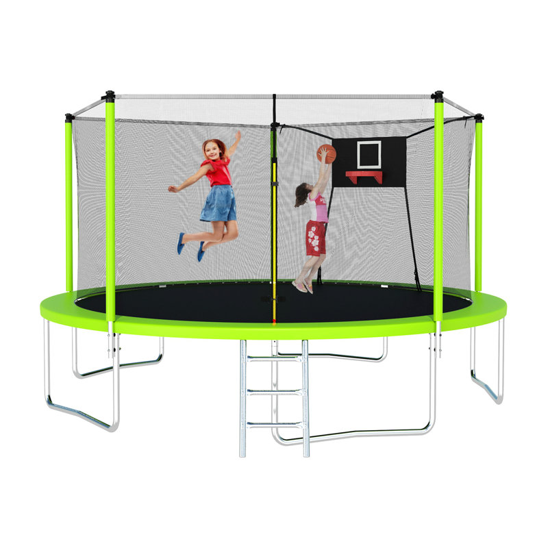Trampoline de cour arrière ronde de 14 pi avec enceinte sécuritaire, Vert