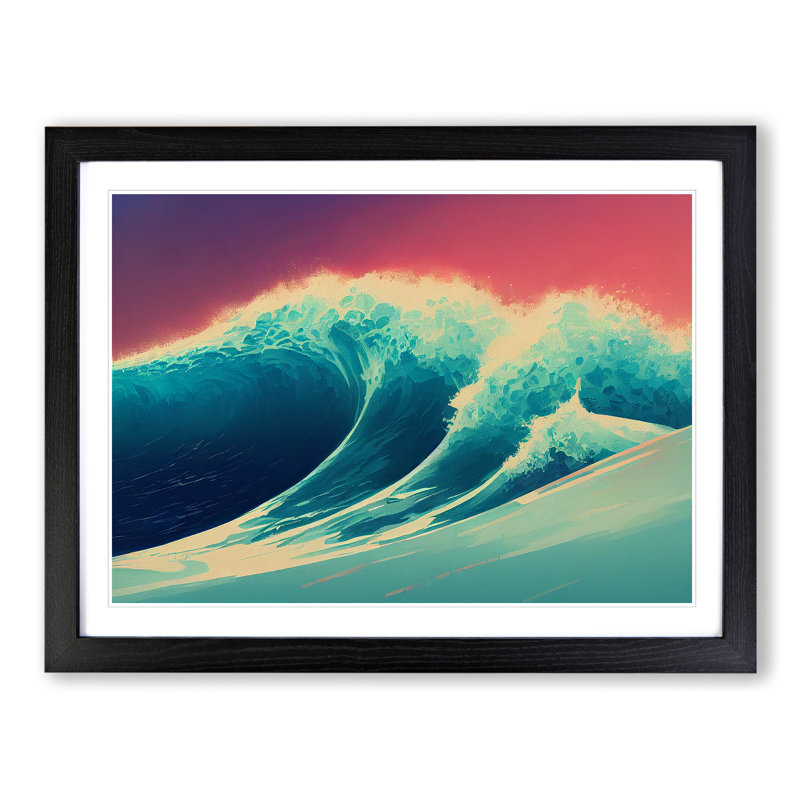 XH1022-6462X Ocean Wave Sunset Vol.1 - Single Picture Frame Print, 46cm H x 64cm W, Black