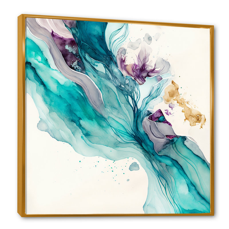 «Turquoise Waves in Paradise IV», reproduction sur toile, H 16 po x l 16 po x P 1 po, Toile à cadre flottant doré