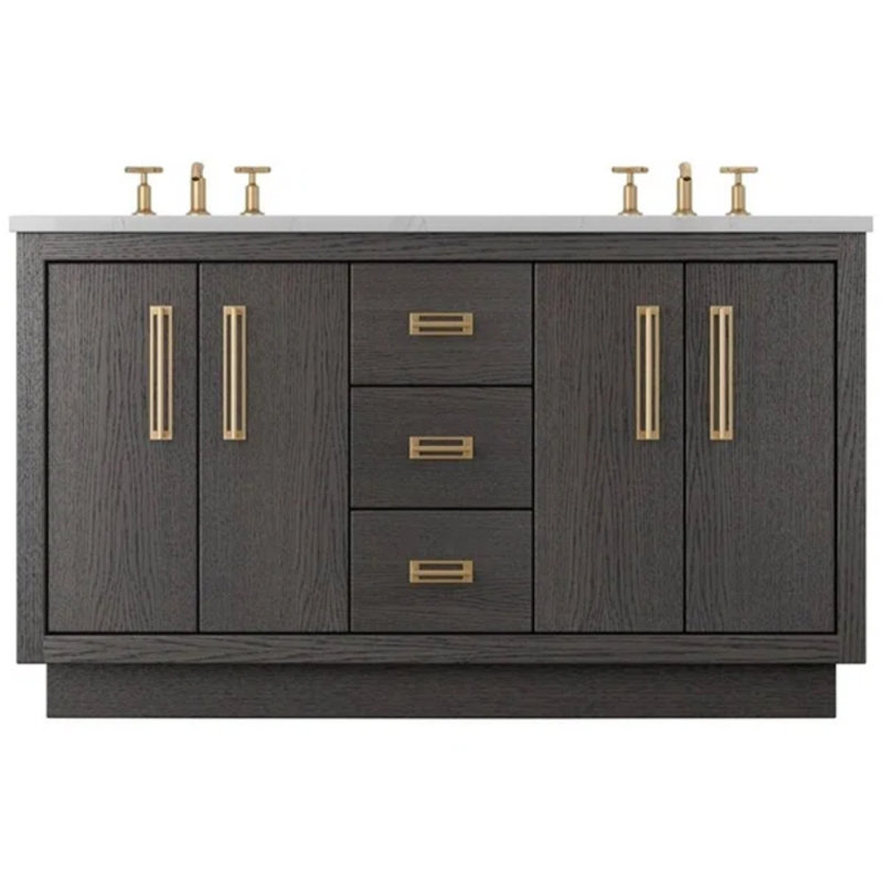 Meuble-lavabo double Avalon, 60", Gris délavé, Or satiné