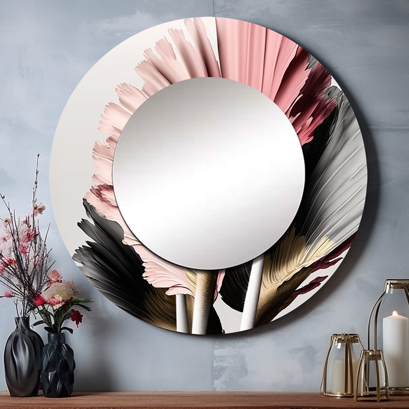 Pink And Grey Gerbera Hyperrealistic Flowers - Floral Daisy Round Mirror Wall Decor_MTMIR59067, 23" x 23"