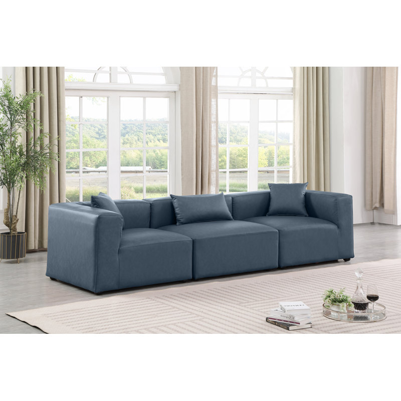 Canapé modulaire en similicuir 3 pièces Houswerth, Cuir végétalien bleu marine