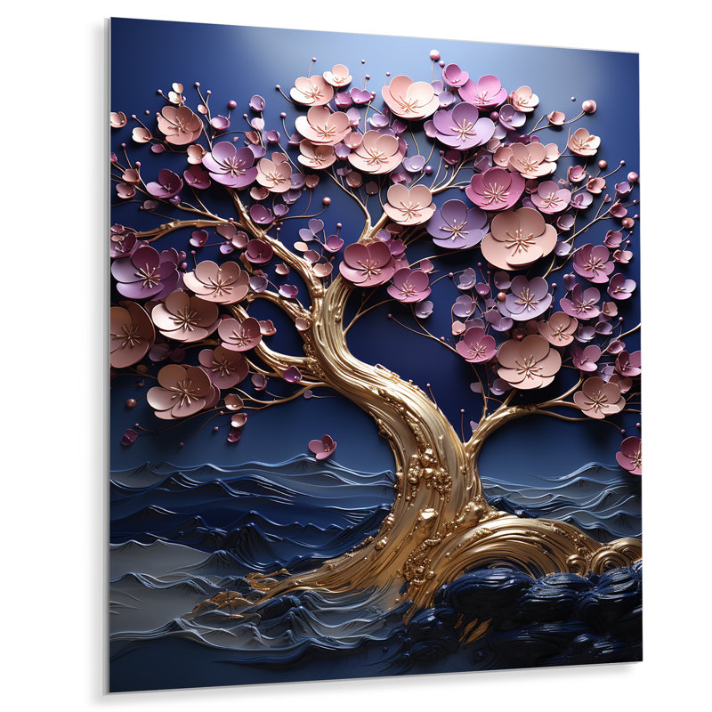 Purple And Blue Golden Orchid Tree Garden Of Branches I - Tree Metal Wall Art, 32" H x 16" W x 1" D