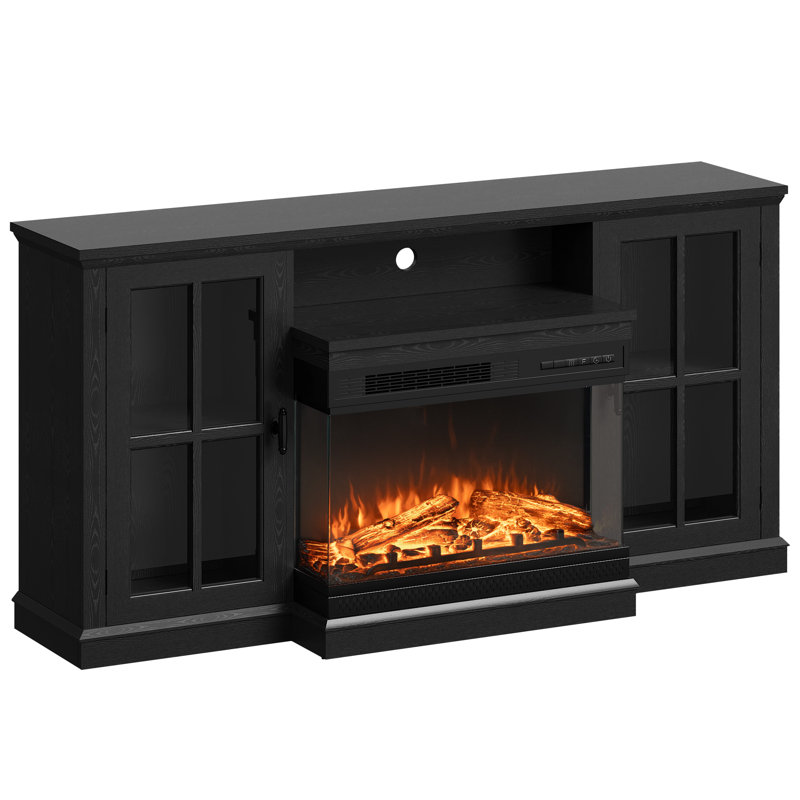 Arvol TV Stand for TVs up to 65" with Electric Fireplace Included, Black