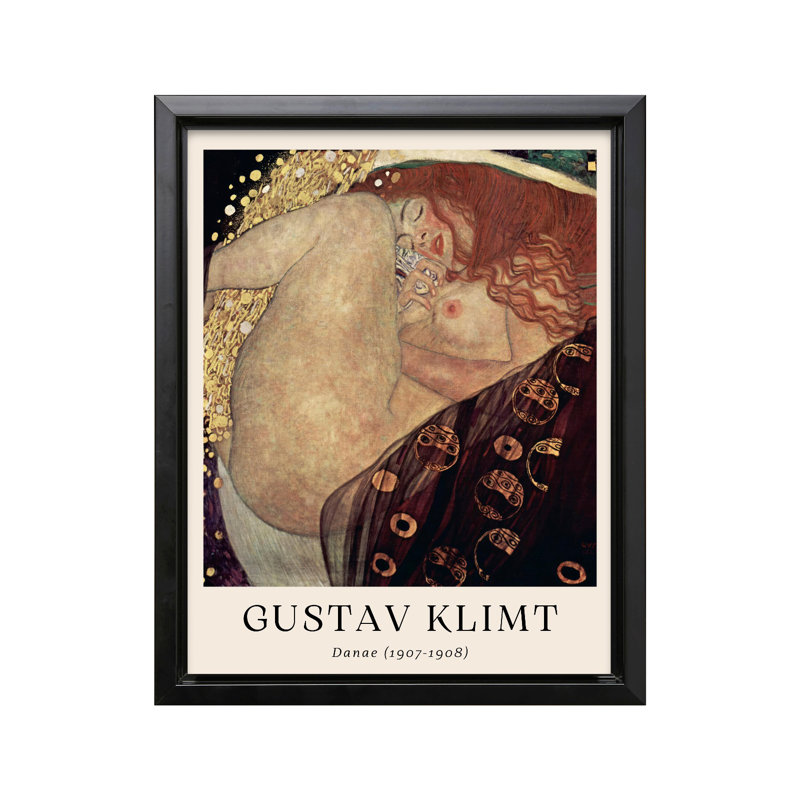 Gustav Klimt - Danae, Cadre noir, Canevas, H 08 po x l 10 po