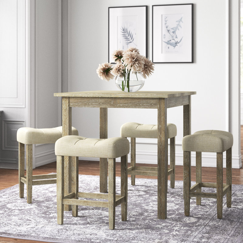 Abinaash 4-Person Dining Set with Button-Tufted Stools