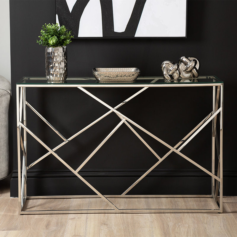 Courtlyn 120cm Console Table for Hallway Living Room Furniture, Slim Metal Entryway Table, Silver