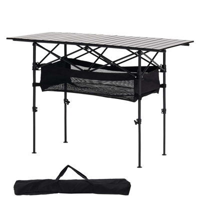 Table pliante en aluminium pour l'extérieur avec hauteur réglable, structure en acier sans soudure et réglage de la hauteur du camping portable pliable, pieds croisés à verrouillage rapide, sac de rangement pour 4 à 6 personnes
