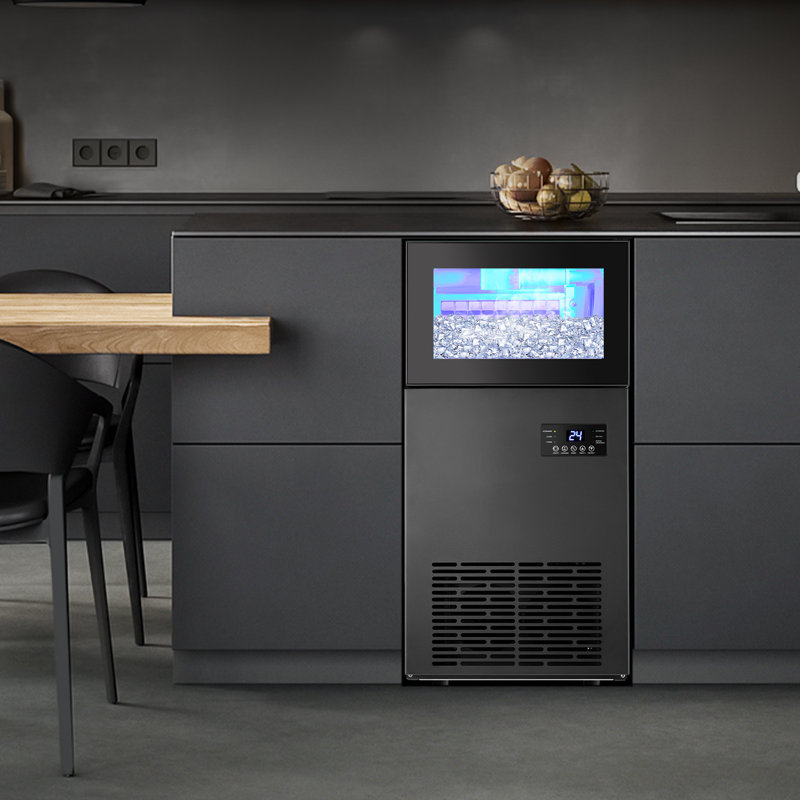 130 Lb. Daily Production Stainless Steel Under Counter/Freestanding Ice Maker with Clear Cube Ice, Black