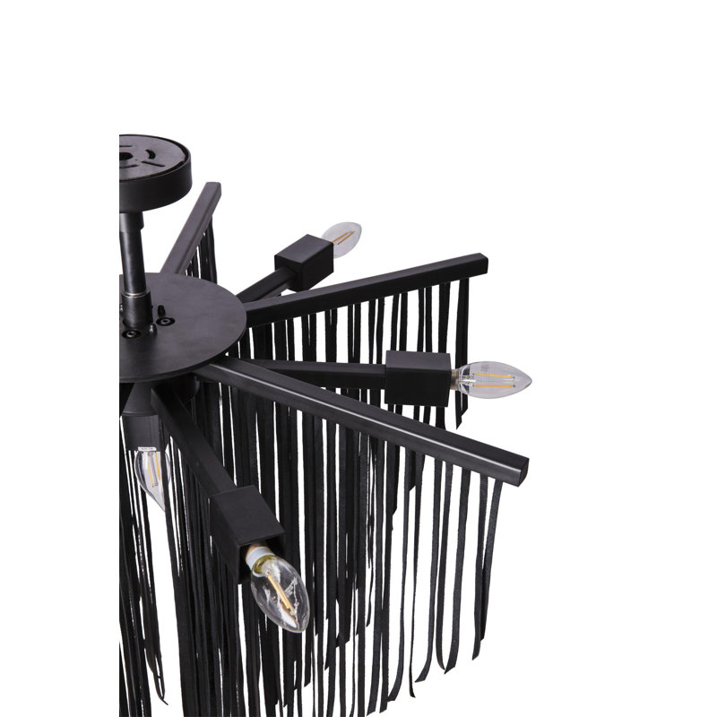 Small Leather Fringe Chandelier, Black