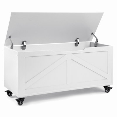 Banc de rangement surdimensionné de 39,4 pouces avec 4 roulettes et charnières de sécurité, tabouret de rangement robuste pour chaussures en bois pour le hall d'entrée de la chambre à coucher, rangement facile à assembler