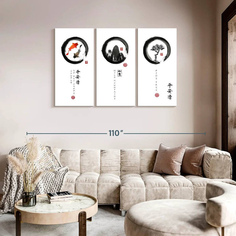 Ensemble de 3 cercles zen sur toile Zen, H 48 po x l 74 po x P 1,25 po