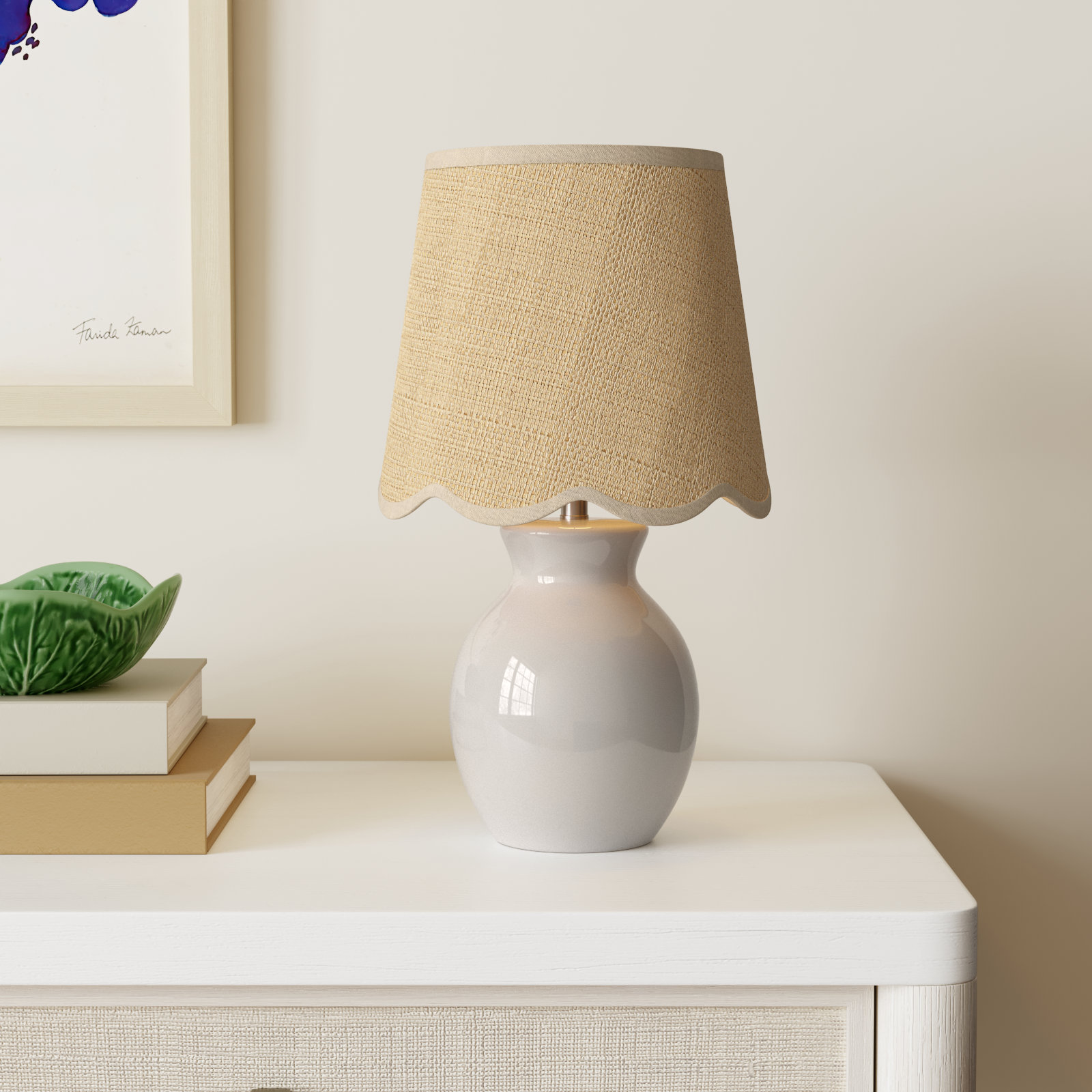 Momsen Scallop Shade Lamp, White, 15"" H x 8"" W x 8"" D, Natural