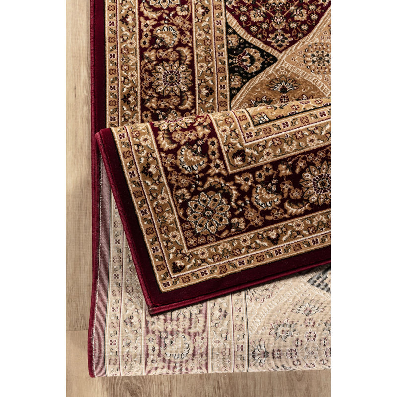 Pavillon rouge 2 pi Tapis X 3 avec motifs floraux et à panneaux, polypropylène fabriqué à la machine, envers en jute, idéal pour les entrées de salle à manger