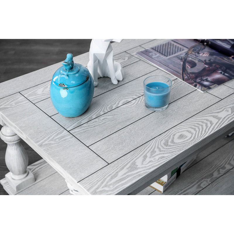 Coffee Table Open Bottom Shelf Plank Style Table Top