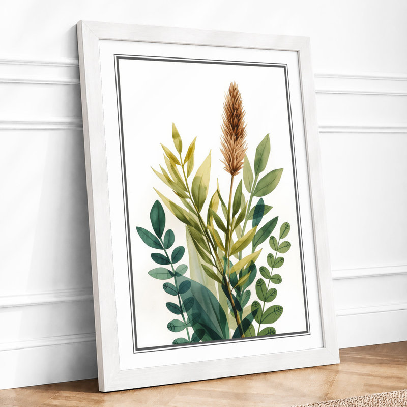 Stem Study in Green Botanical - Framed Print, A3 - 42.0 x 29.7 cm, White