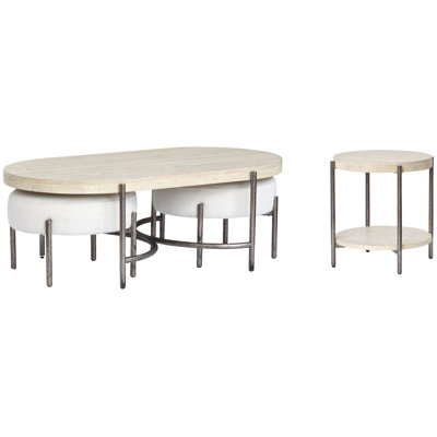 Morrell Oval Cocktail Table And 2 Ottomans With Round End Table