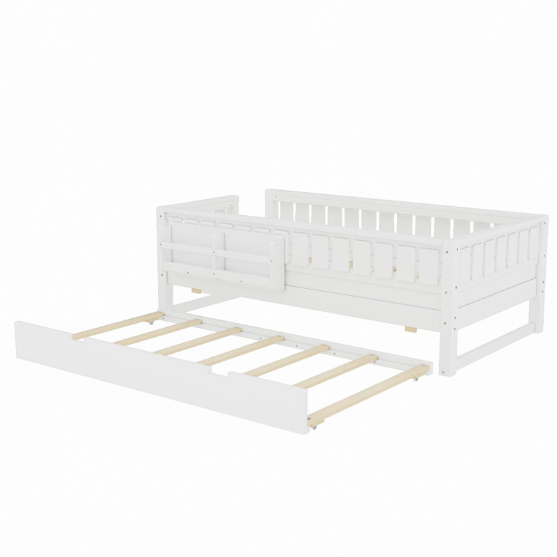 Lit avec tablettes intégrées et petit escalier, rails de sécurité de haute qualité et lit gigogne, Lit simple, Blanc