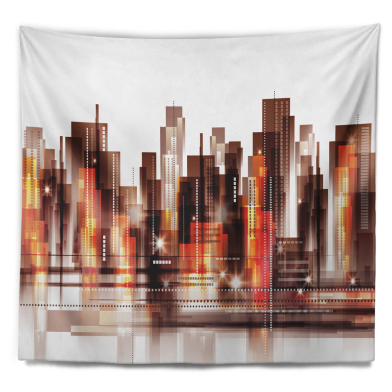 Tapisserie d'horizon de brown city Cityscape, H 32 po x l 39 po