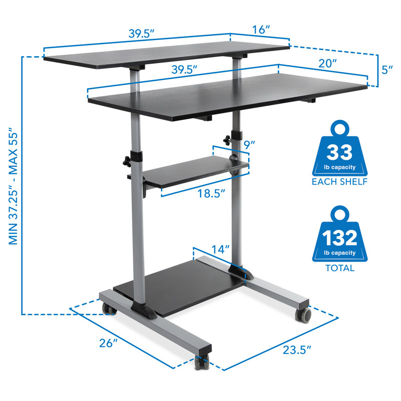 Adjustable Metal Base Standing Desk Converter, Black/Silver