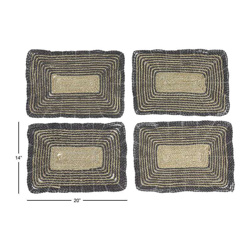 Napperons à rayures rectangulaires grises et naturelles 15 po x 0,5 po Franich | Ensemble de 4