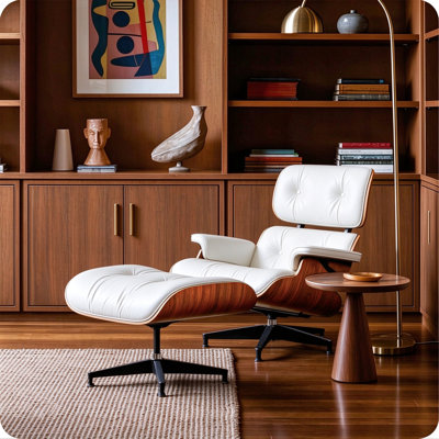Modern Top Gain Leather Upholstered Lounge Chair with Ottoman and Swivel Heavy-Duty Aluminum Base