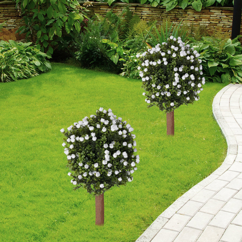 Ensemble de 2 arbres artificiels avec fleurs blanches Ginkgo Biloba