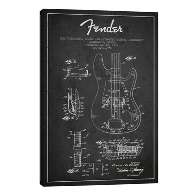 Guitar Charcoal Patent Blueprint by Guitar - Print on Canvas