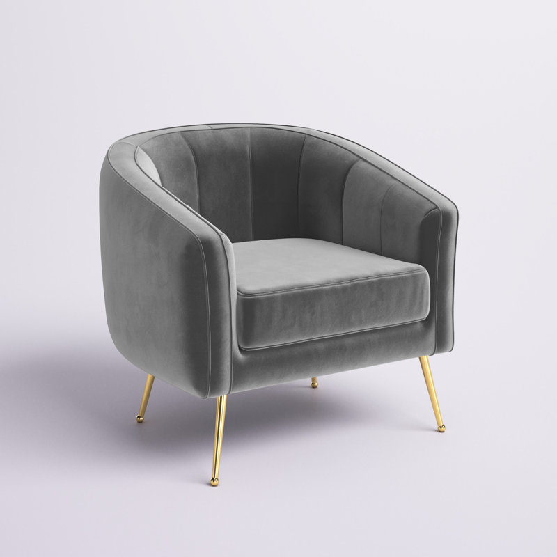 Lucciano Velvet Barrel Chair, Gray