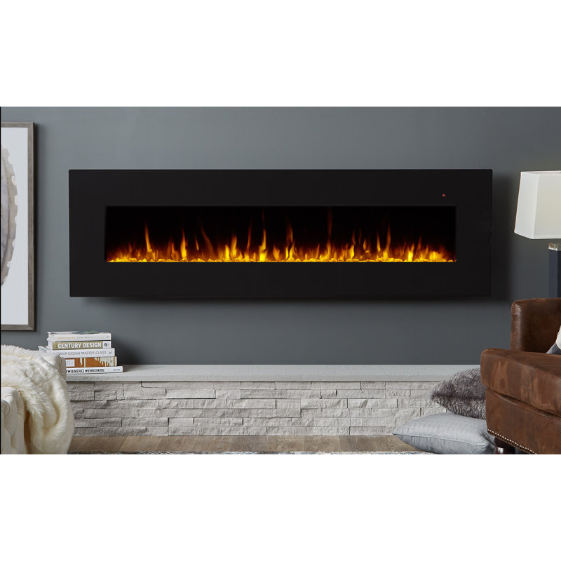 Corretto 72" Black Wall Mounted Electric Fireplace with Mantel