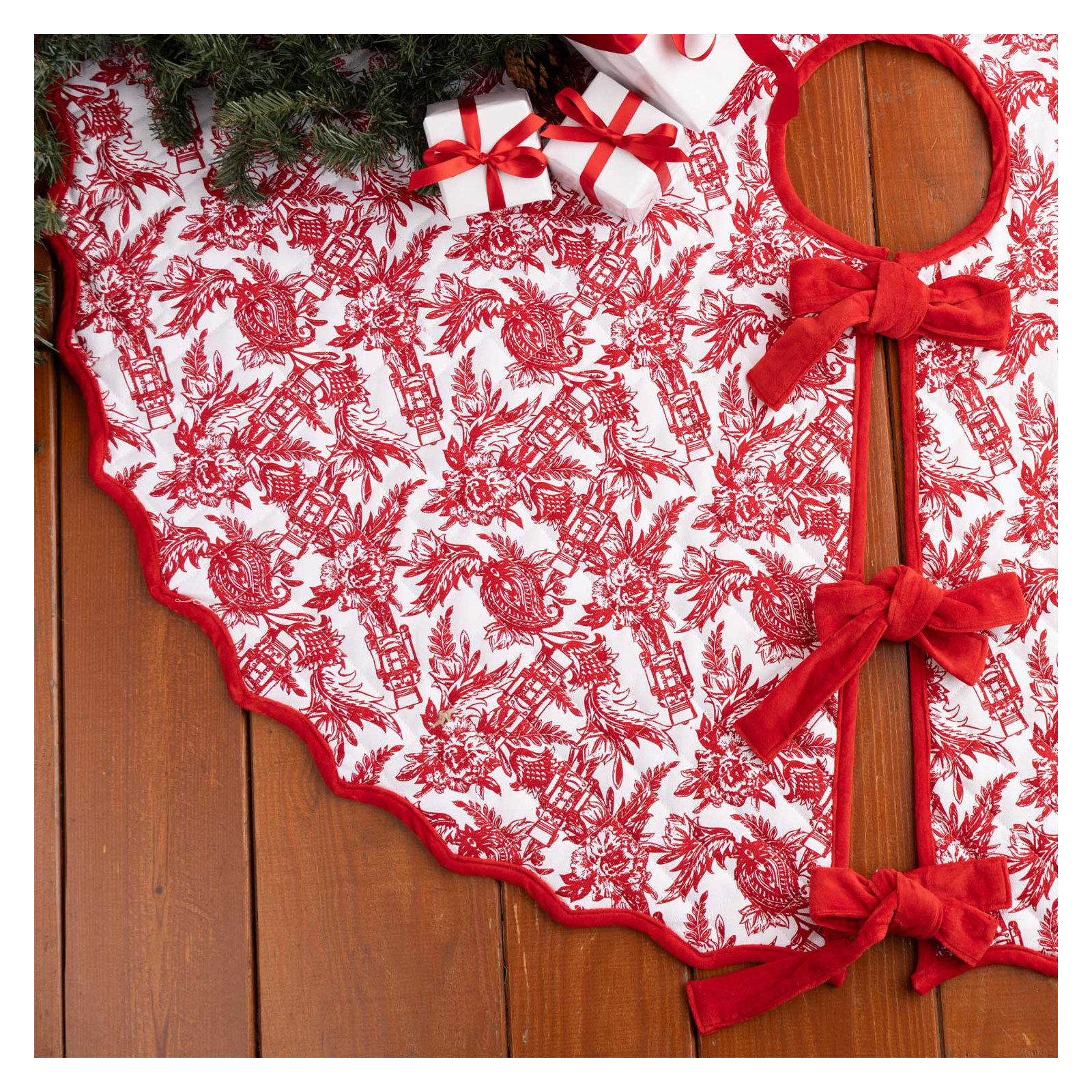Nutcracker Toile Quilted Tree Skirt