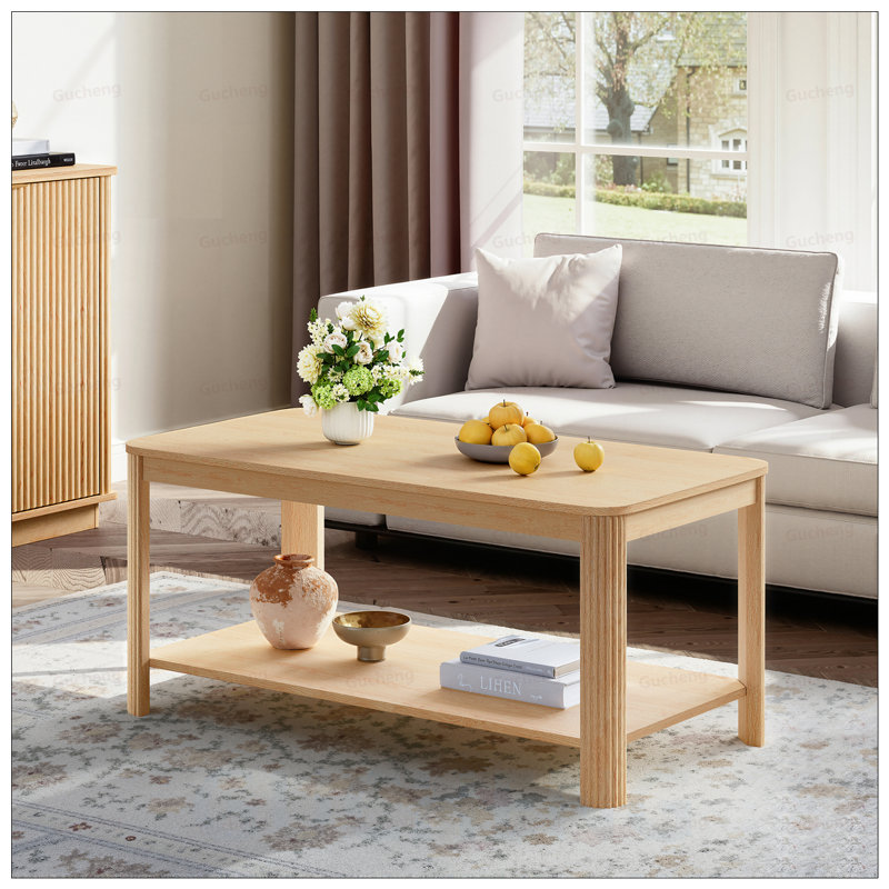 Table basse de coin en bois avec tablette de rangement Arc
