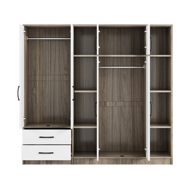 Armoire 6 portes avec tablettes et tiroirs, naturel