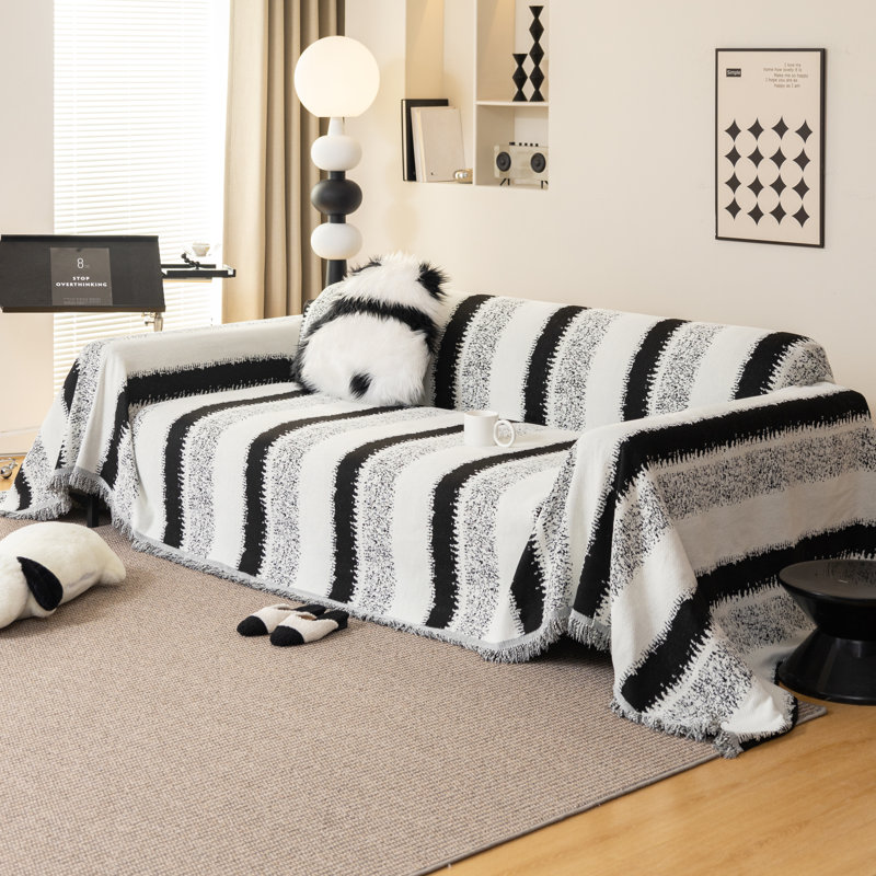 Housse pour canapé en chenille, housse de canapé multifonctionnelle lavable à la machine, H 1 po x l 134 po x P 71 po, Noir