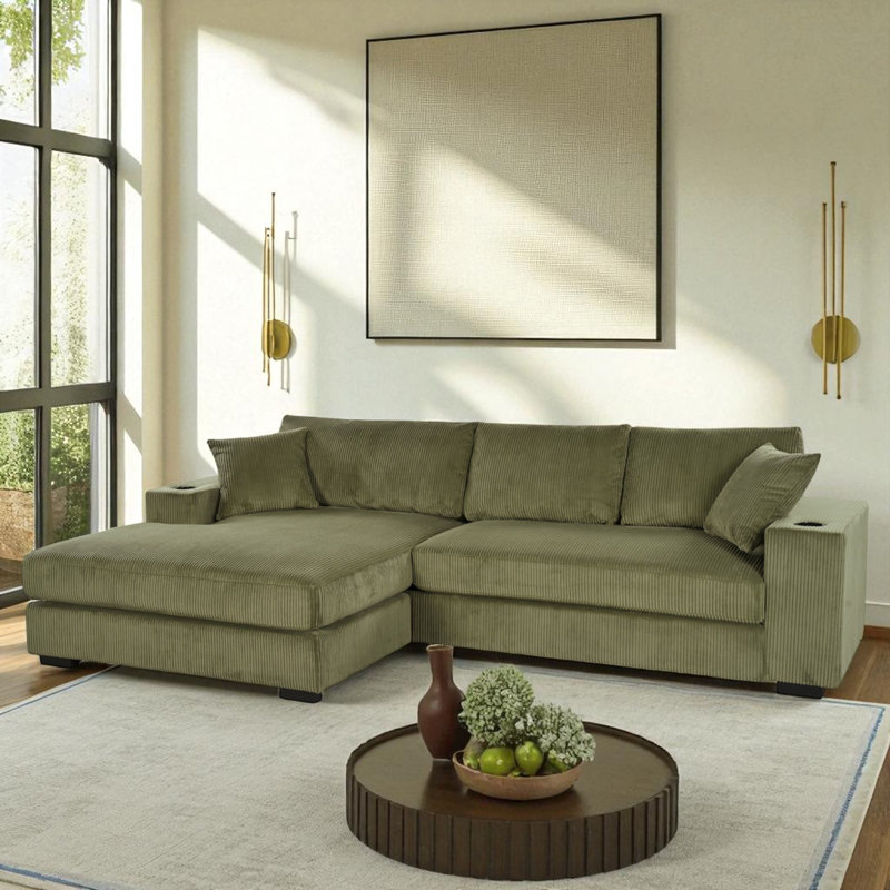 111.48" Wide L-Shape Upholstered Sectional, Green