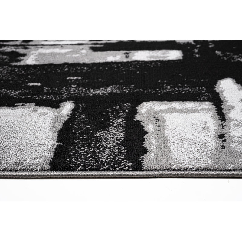 Abstract Area Rug, Rectangle 80 x 150 cm, Black