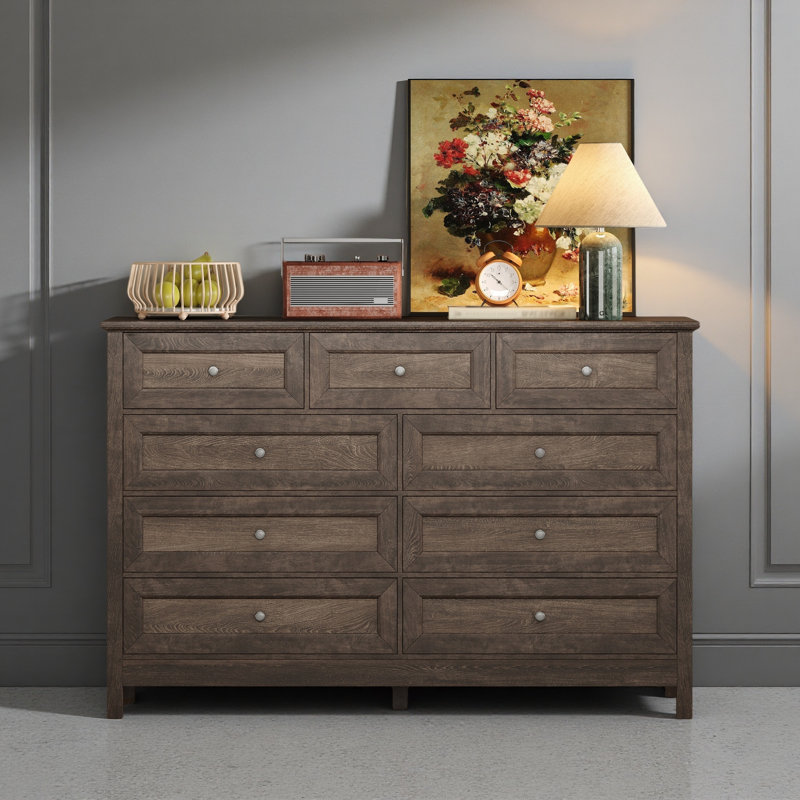 Commode de rangement rustique à 9 tiroirs, Brun