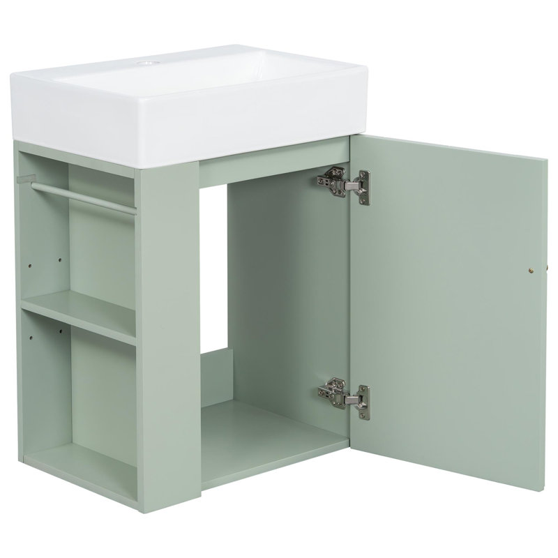 20-inch Wall-Mounted Bathroom Vanity with Diamond-Patterned Doors and Open Shelving on Sides, Green