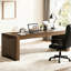 Bureau d'ordinateur de 79 pouces (200,7 cm), design minimaliste, couleur noyer brun, double espace de travail, panneau E0, pieds réglables élégants, grand plateau pour une stabilité optimale.