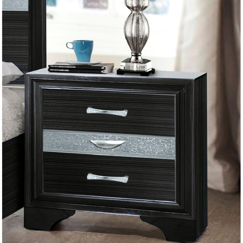 Black Nightstand With 2 Storage Drawers And 1 Jewellery Box Drawer Functional Organizer